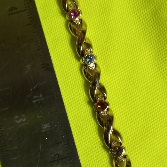 Goldtone multi color link Crystal chain bracelet - Picture 6 of 8